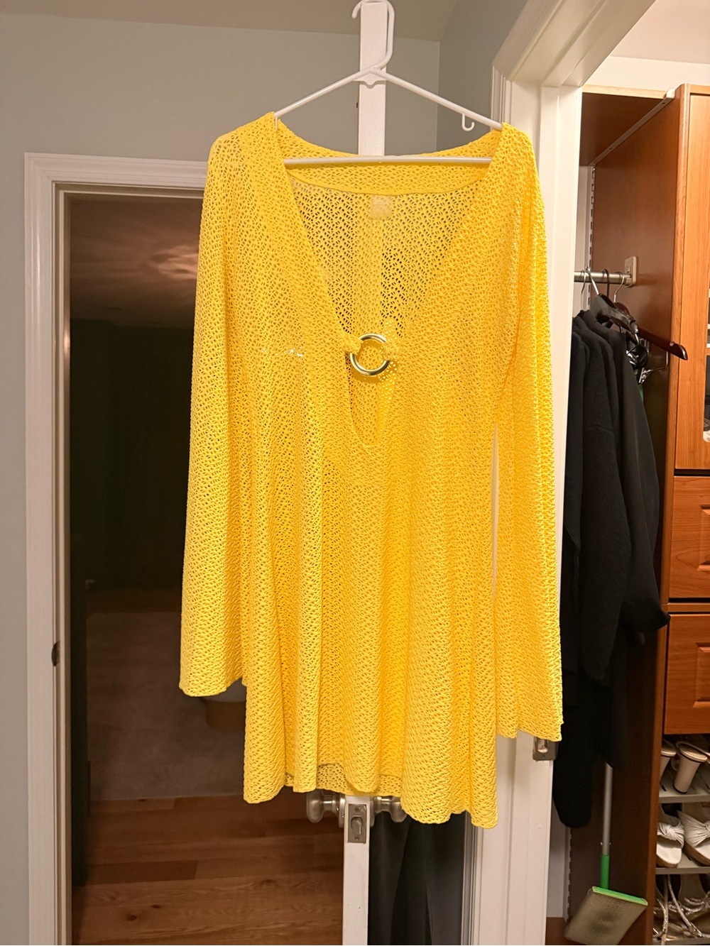 Monday Swimwear Yellow Mesh Cover-Up with Front Ring